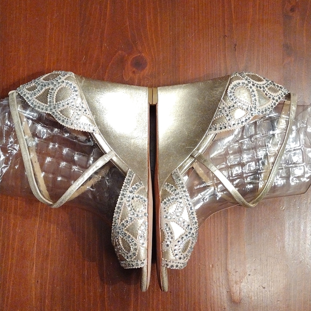 Badgley Mischka Gold Wedges with Rhinestones - Picture 8 of 13